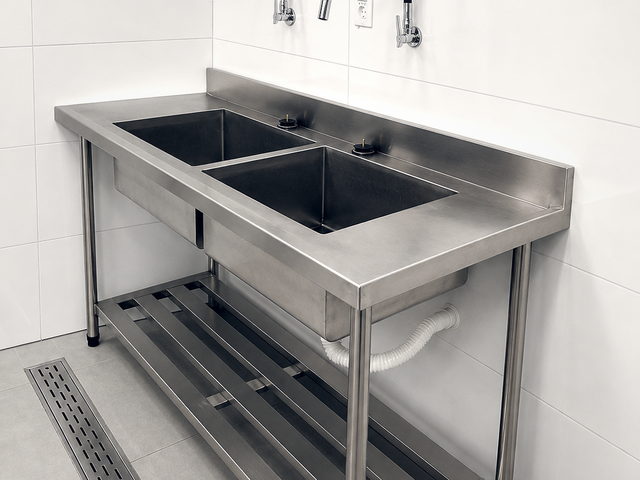 Pia industrial de duas cubas em aço inox